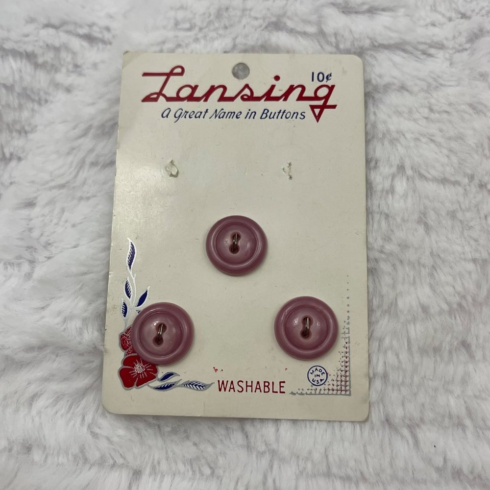 Lansing, 1/2" Mauve Vintage Buttons, Original Card, Set of 3